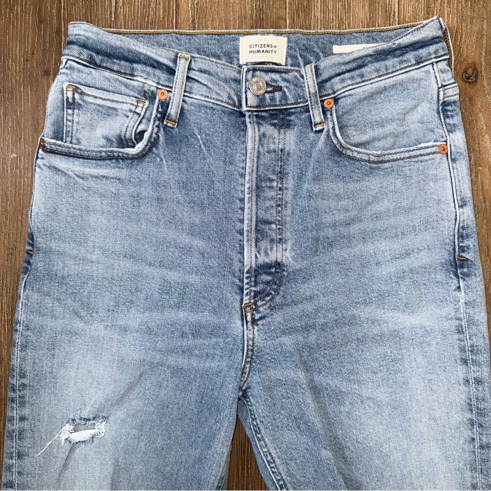 Citizens of Humanity Sabine Jeans 27 torn straight leg high rise button fly blue - Picture 5 of 12